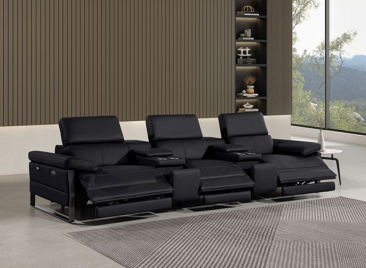 1246 Divanitalia Modular Power Triple Reclining Dual Console Sofa with Power Reclining Headrests - Top Grain Italian Leather - Black - SKU 1246-BLACK-5.3-HT - view 2