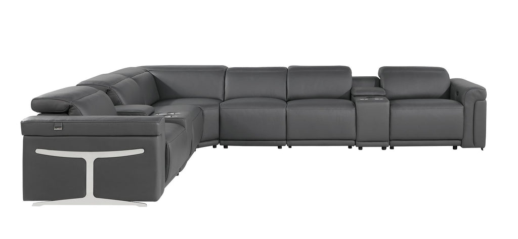 1126 Divanitalia 8-Piece L-Shaped Sectional Sofa in Top Grain Italian Leather with 4 Power Recliners & Power Headrests