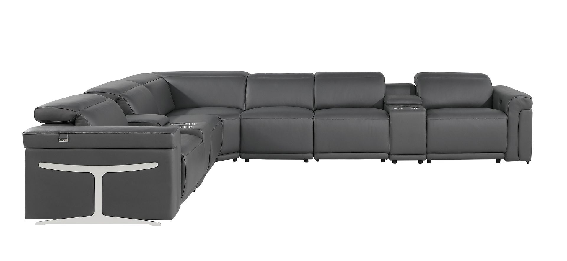 1126 Divanitalia 8-Piece L-Shaped Sectional Sofa in Top Grain Italian Leather with 4 Power Recliners & Power Headrests