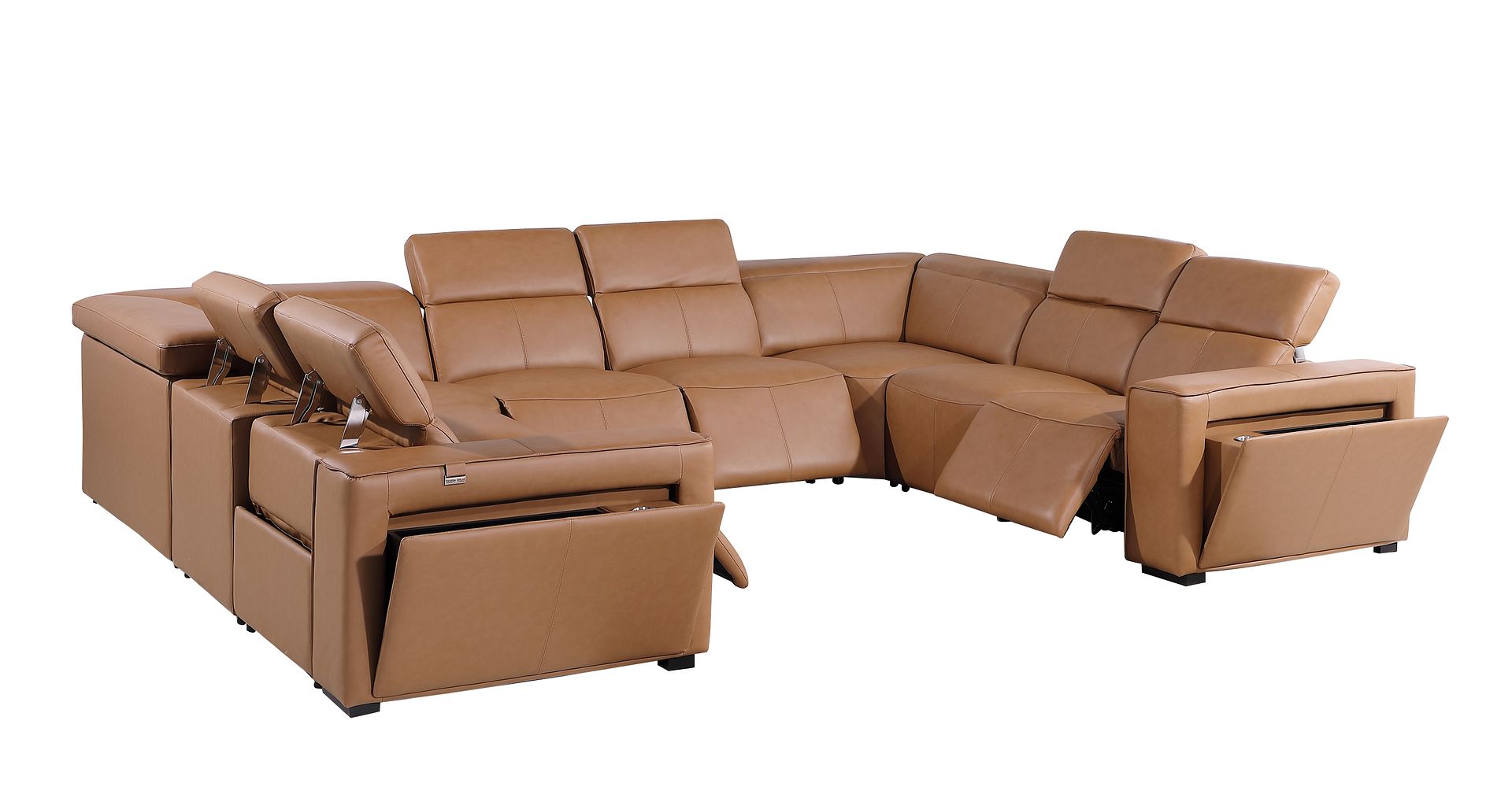1224 Divanitalia 8-Piece U-Shaped Sectional Sofa in Top Grain Italian Leather with 4 Power Recliners & Power Headrests