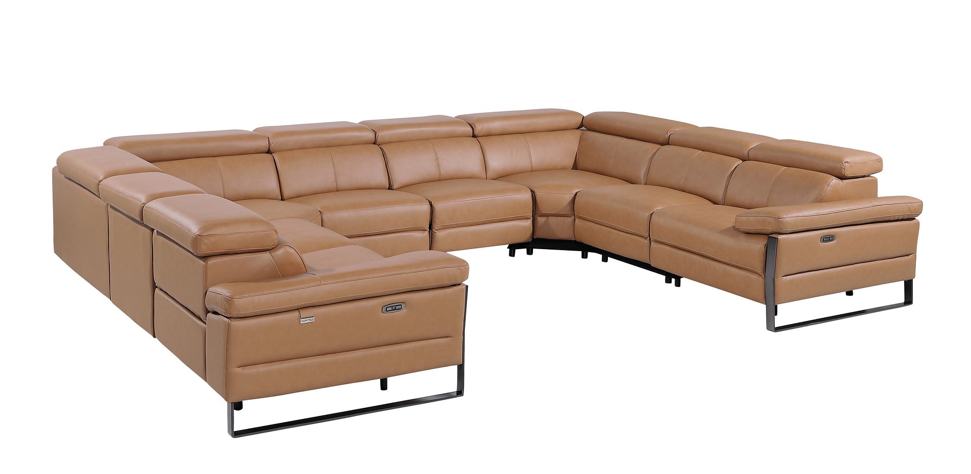 1246 Divanitalia 8-Piece U-Shaped Modular Power Reclining Sectional Sofa with 4 Power Recliners and Power Headrests - Top Grain Italian Leather