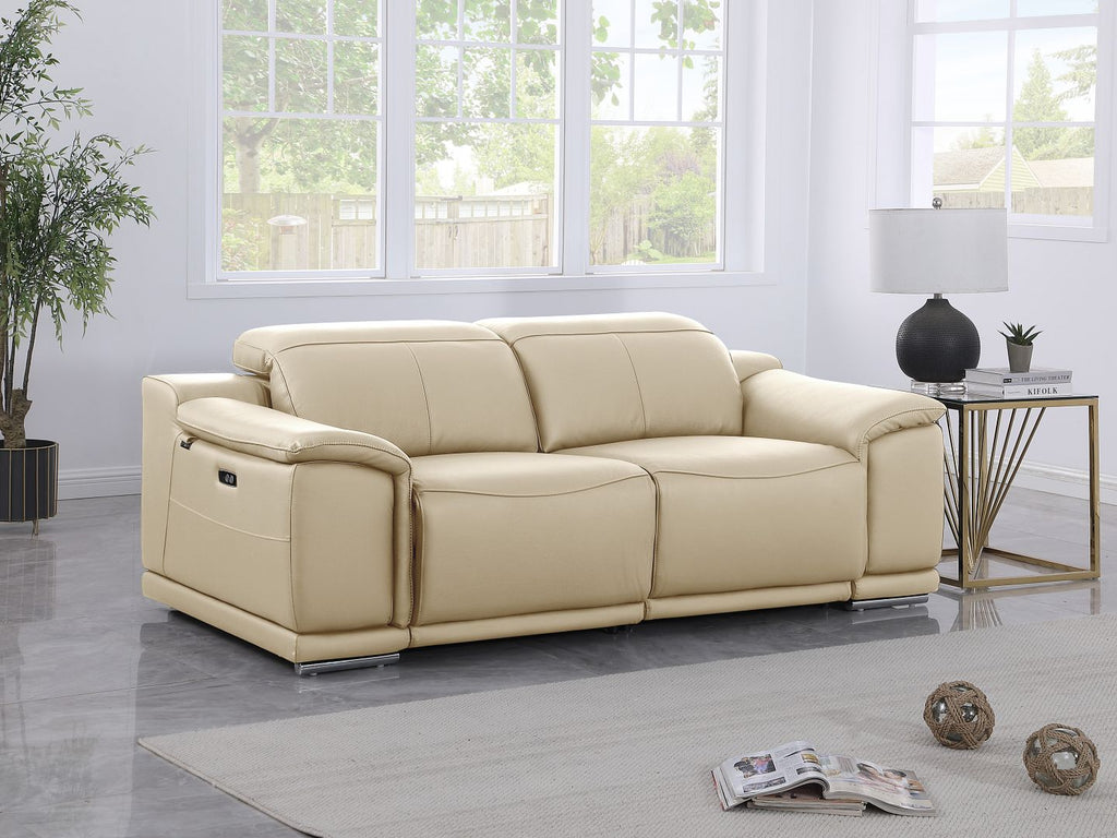 9762 Divanitalia 2-Piece Modular Power Reclining Console with 2 Power Recliners in Top Grain Italian Leather - Beige