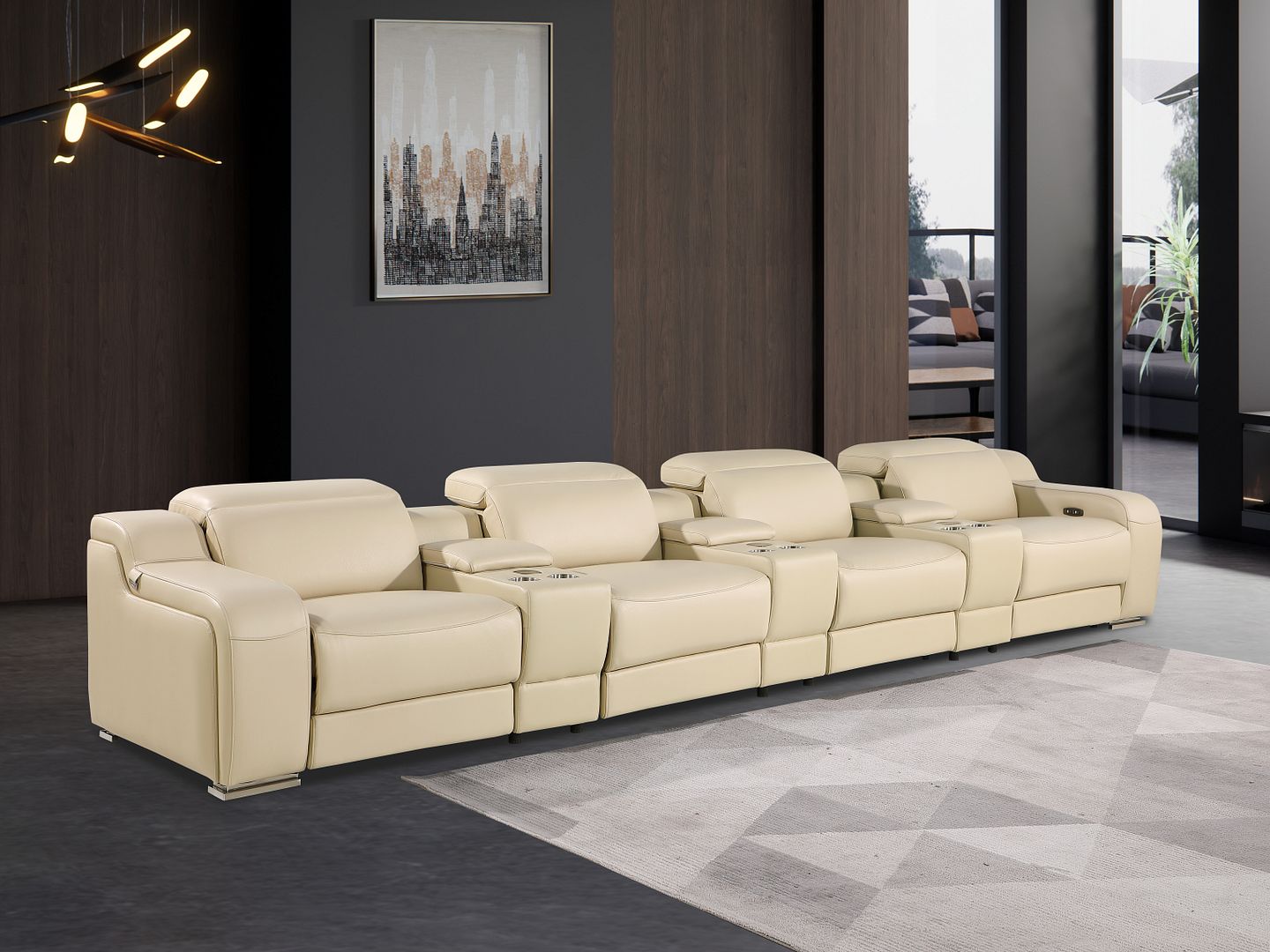 1116 Divanitalia 7-Piece Modular Power Reclining Sofa in Top Grain Italian Leather with 4 Power Recliners & Power Headrests