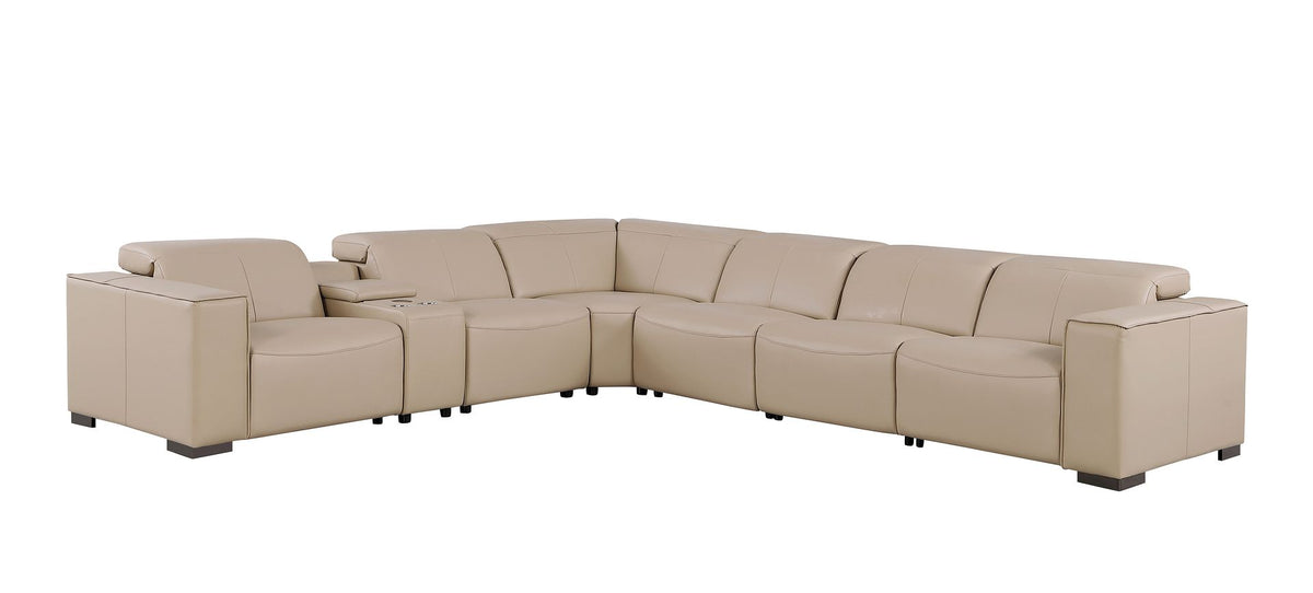 1208 7 Piece L-Shaped Leather Reclining Sectional Sofa with 3 Power Recliners - Beige - SKU 1208-BEIGE-7PC-3PWR-SECTIONAL-GROUP - view 3