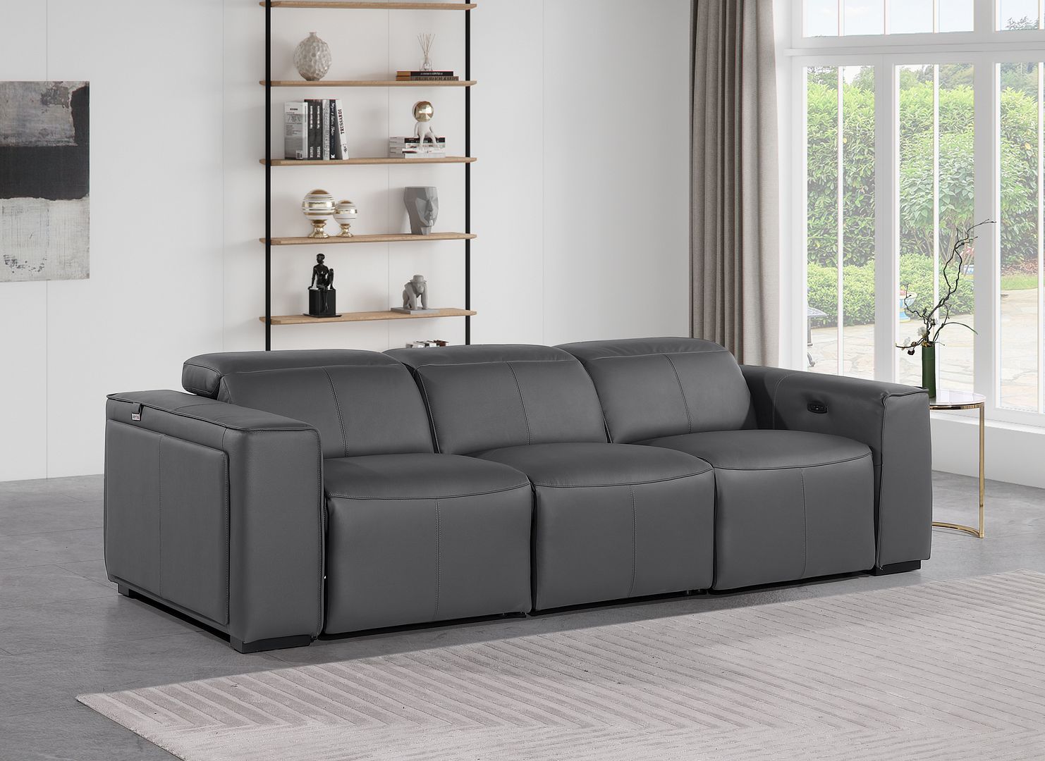 1224 Divanitalia 3-Piece Modular Power Reclining Sofa in Top Grain Italian Leather with 2 Power Recliners & Power Headrests - Dark Grey