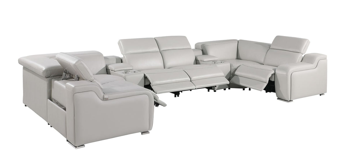 1116 Divanitalia 8-Piece U-Shaped Sectional Sofa in Top Grain Italian Leather with 4 Power Recliners & Power Headrests - Light Grey - SKU 1116-LT_GREY-8PC-4PWR-U-SECTIONAL-GROUP - view 5