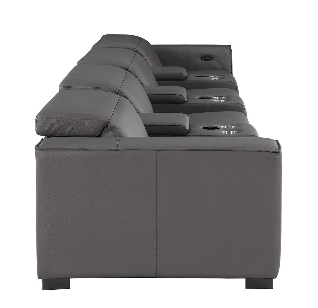 1208 7 Piece Leather Sofa with 4 Power Recliners and Power Headrests - Dark Grey - SKU 1208-DK-GREY-S-7.4-HT - view 8