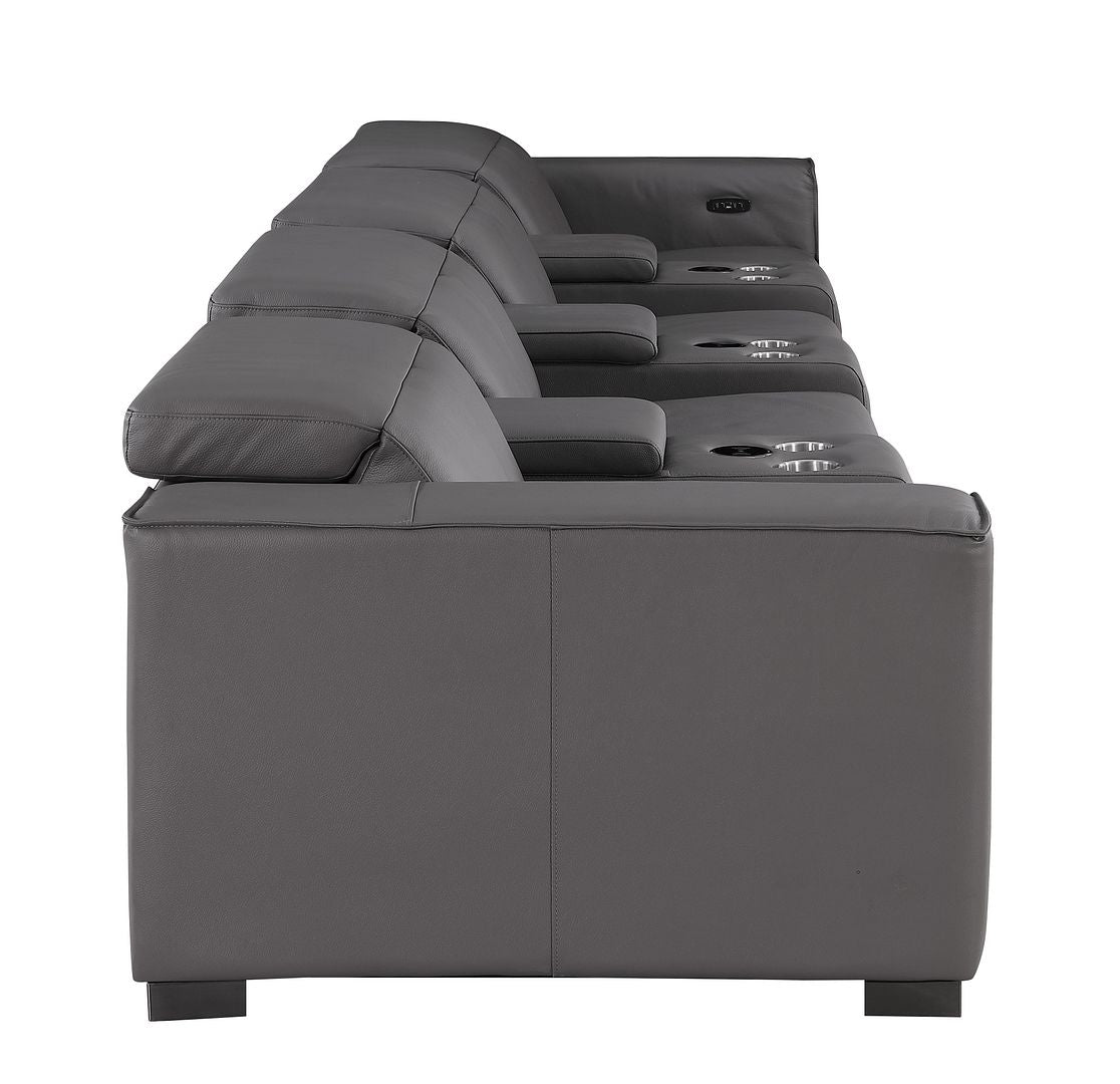 1208 7 Piece Leather Sofa with 4 Power Recliners and Power Headrests - Dark Grey - SKU 1208-DK-GREY-S-7.4-HT - view 8