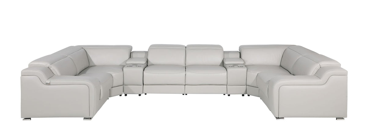 1116 Divanitalia 8-Piece U-Shaped Sectional Sofa in Top Grain Italian Leather with 2 Power Recliners & Power Headrests - Light Grey - SKU 1116-LT_GREY-8PC-2PWR-U-SECTIONAL-GROUP - view 3