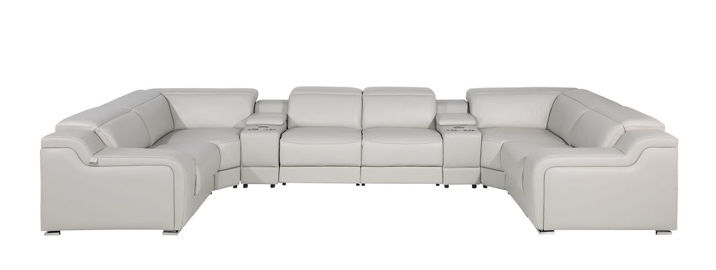 1116 Divanitalia 8-Piece U-Shaped Sectional Sofa in Top Grain Italian Leather with 2 Power Recliners & Power Headrests