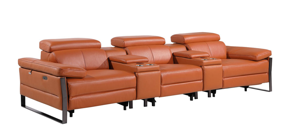 1246 Divanitalia Modular Power Triple Reclining Dual Console Sofa with Power Reclining Headrests - Top Grain Italian Leather - Camel - SKU 1246-CAMEL-5.3-HT - view 4