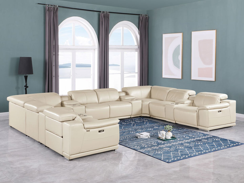 9762 Divanitalia 12-Piece U-Shaped Top Grain Italian Leather Sectional Sofa with 4 Power Recliners - Beige
