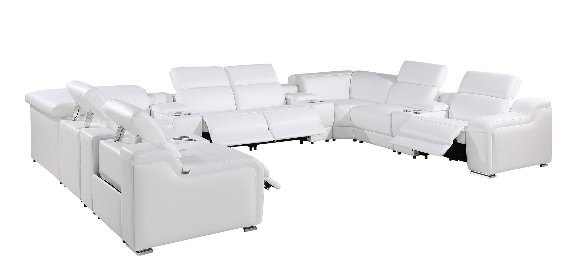 1116 Divanitalia 12-Piece U-Shaped Sectional Sofa in Top Grain Italian Leather with 4 Power Recliners & Power Headrests