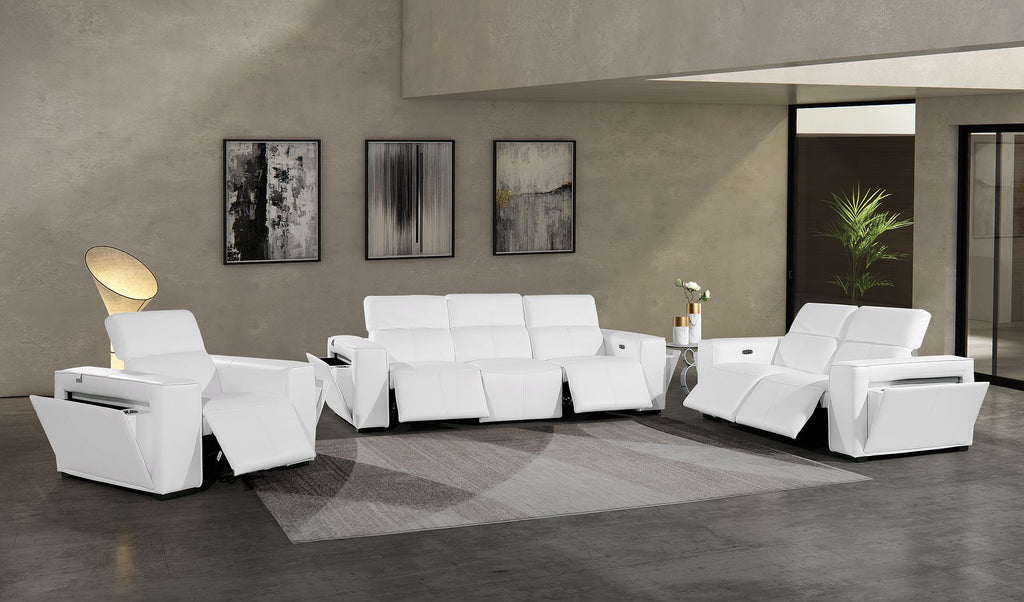 1224 Divanitalia 6-Piece Modular Power Reclining Sofa, Loveseat & Chair Set in Top Grain Italian Leather with 5 Power Recliners & Power Headrests - White - SKU 1224-WHITE-6.5-HT-3PC - view 2