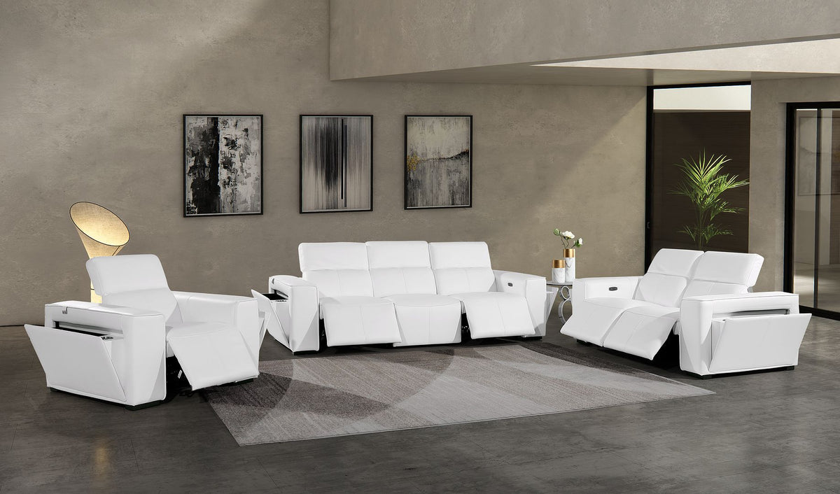 1224 Divanitalia 6-Piece Modular Power Reclining Sofa, Loveseat & Chair Set in Top Grain Italian Leather with 5 Power Recliners & Power Headrests - White - SKU 1224-WHITE-6.5-HT-3PC - view 2