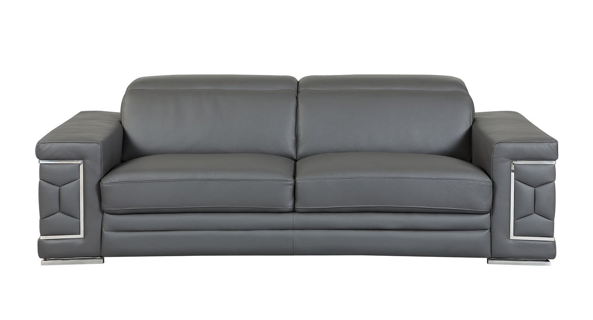 692 Divanitalia Sofa with Adjustable Headrest in Top-grain Italian Leather - Dark Grey - SKU 692-S-DARK GRAY