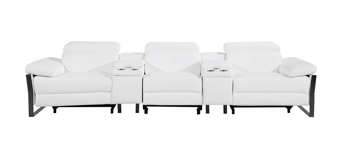 1246 Divanitalia Modular Power Triple Reclining Dual Console Sofa with Power Reclining Headrests - Top Grain Italian Leather - White - SKU 1246-WHITE-5.3-HT - view 3