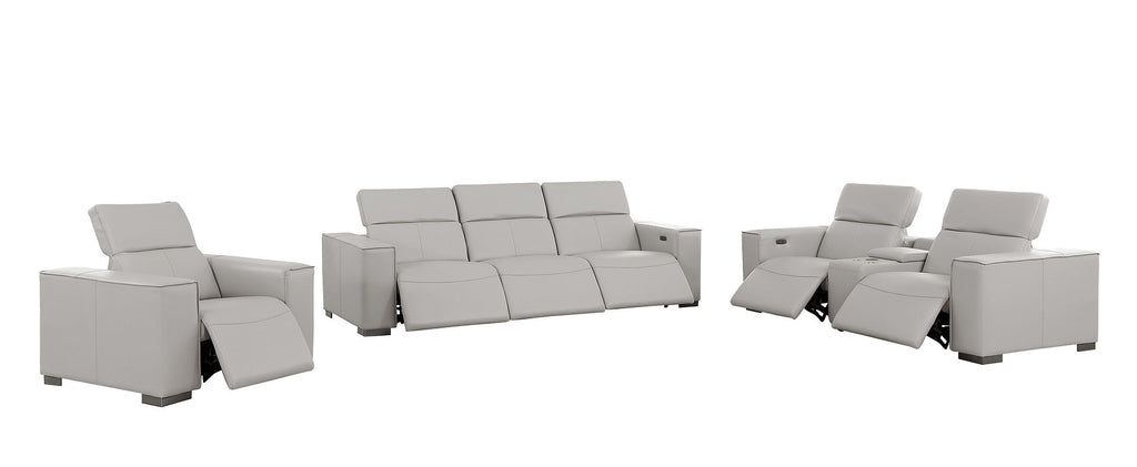 1208 Modular Leather Set with 6 Power Recliners & Power Headrests - Light Grey - SKU 1208-LT-GREY-7.6-HT-3PC - view 4
