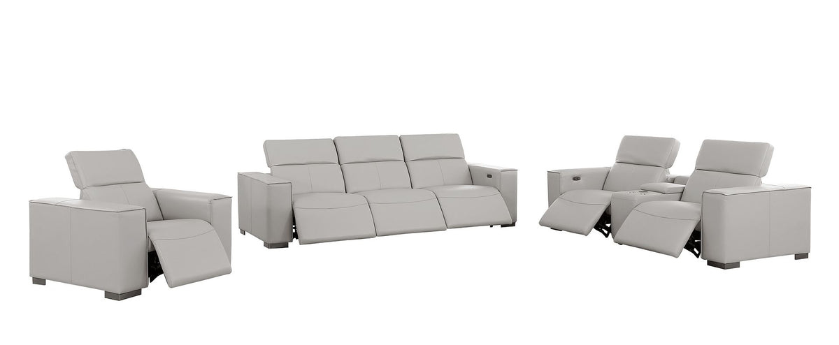 1208 Modular Leather Set with 6 Power Recliners & Power Headrests - Light Grey - SKU 1208-LT-GREY-7.6-HT-3PC - view 4