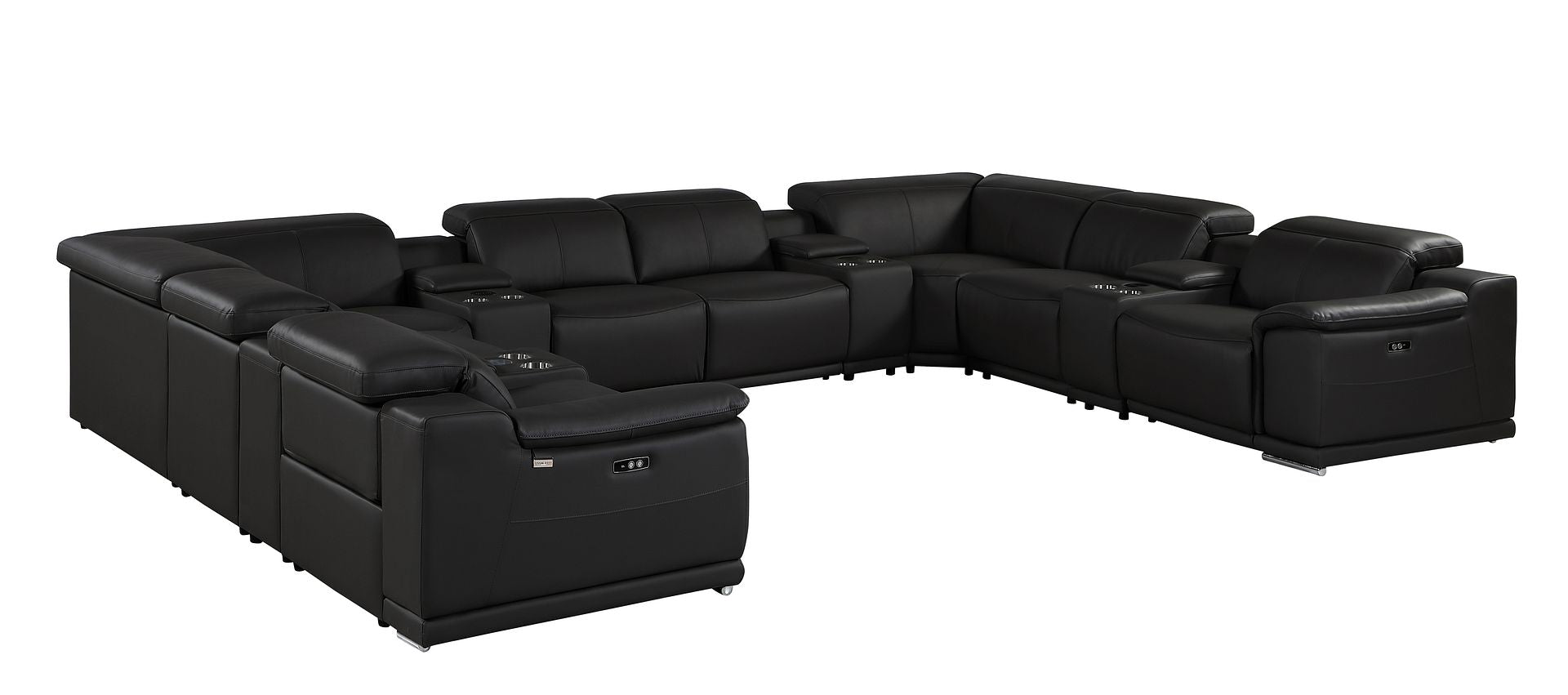 9762 Divanitalia 12-Piece U-Shaped Top Grain Italian Leather Sectional Sofa with 4 Power Recliners