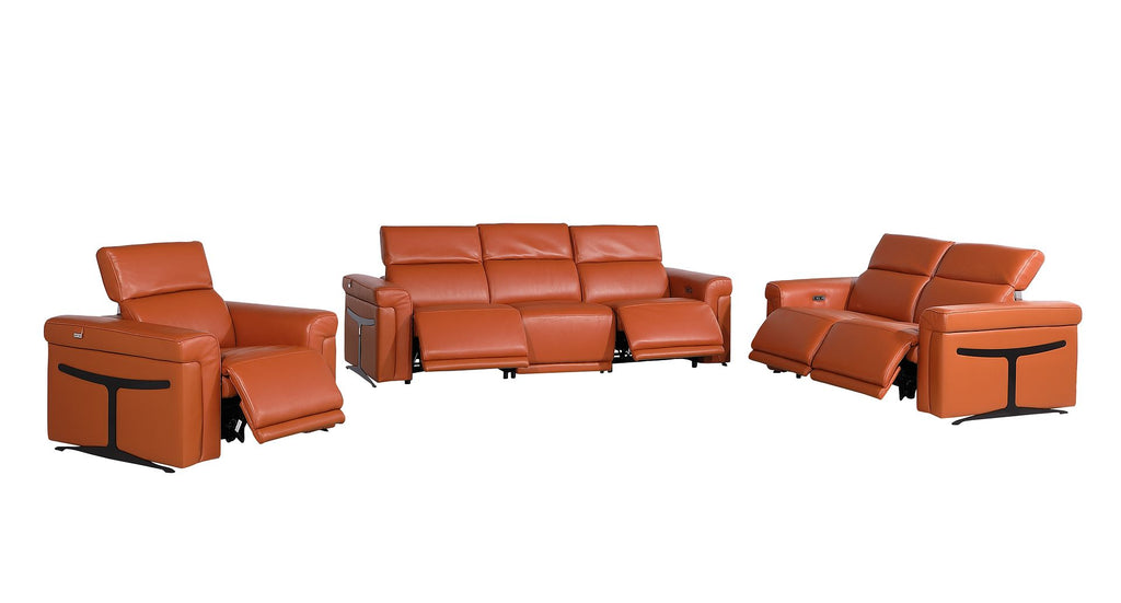 1126 Divanitalia 6-Piece Modular Power Reclining Sofa, Loveseat & Chair Set in Top Grain Italian Leather with 5 Power Recliners & Power Headrests - Camel - SKU 1126-CAMEL-6.5-HT-3PC - view 4