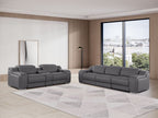 1116 DivanItalia Dark Grey 6-Piece Modular Power Reclining Sofa and Console Loveseat Set in Top Grain Italian Leather with 5 Power Recliners & Power - free Headrestshite glove delviery in LA, Ventura and Orange counties