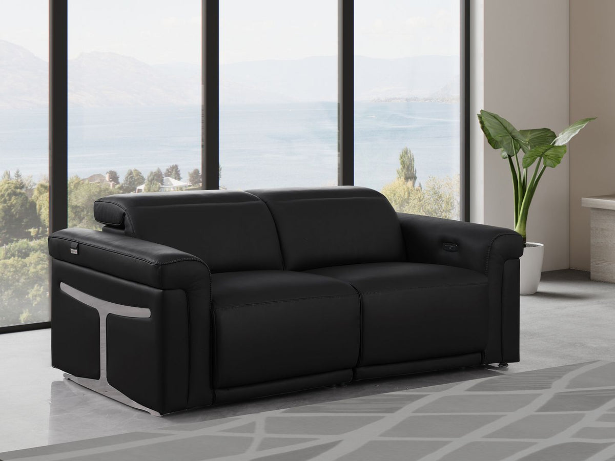 1126 Divanitalia 2-Piece Modular Power Reclining Loveseat in Top Grain Italian Leather with 2 Power Recliners & Power Headrests - Black - SKU 1126-BLACK-2.2-HT
