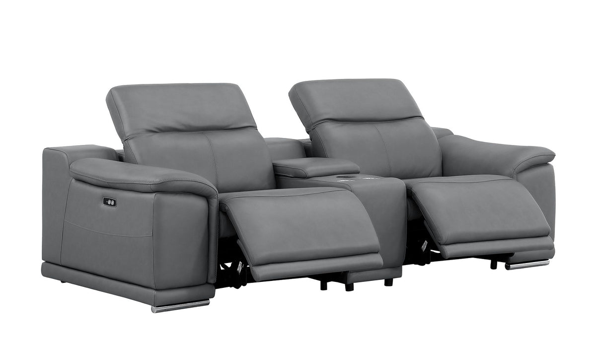 2679 Power Reclining Sofa, Console Loveseat & Chair Set in Genuine Leather - 5 Recliners - Dark Grey - SKU 2679-DK-GRAY-7.5-HT-3PC - view 4