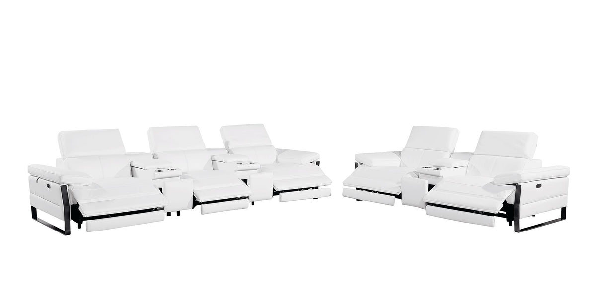 1246 Divanitalia Modular Power Reclining Dual Console Sofa and Console Loveseat Set with Power Headrests - Top Grain Italian Leather - White - SKU 1246-WHITE-8.5-HT-2PC - view 5