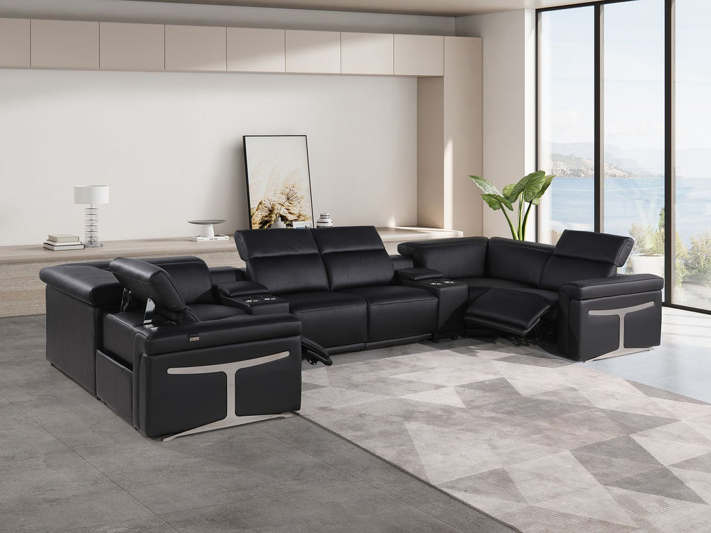 1126 Divanitalia 8-Piece U-Shaped Sectional Sofa in Top Grain Italian Leather with 2 Power Recliners & Power Headrests - Black - SKU 1126-BLACK-8PC-2PWR-U-SECTIONAL-GROUP - view 2