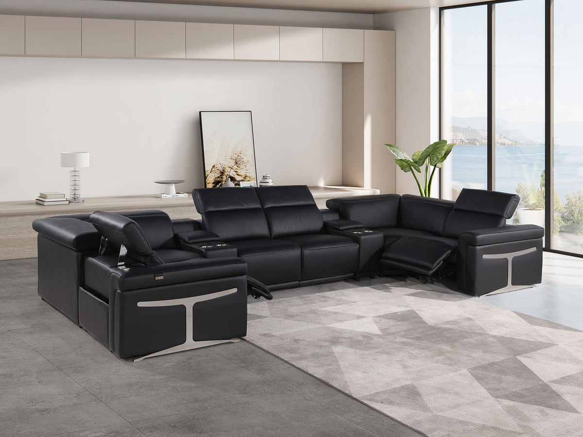 1126 Divanitalia 8-Piece U-Shaped Sectional Sofa in Top Grain Italian Leather with 2 Power Recliners & Power Headrests - Black - SKU 1126-BLACK-8PC-2PWR-U-SECTIONAL-GROUP - view 2