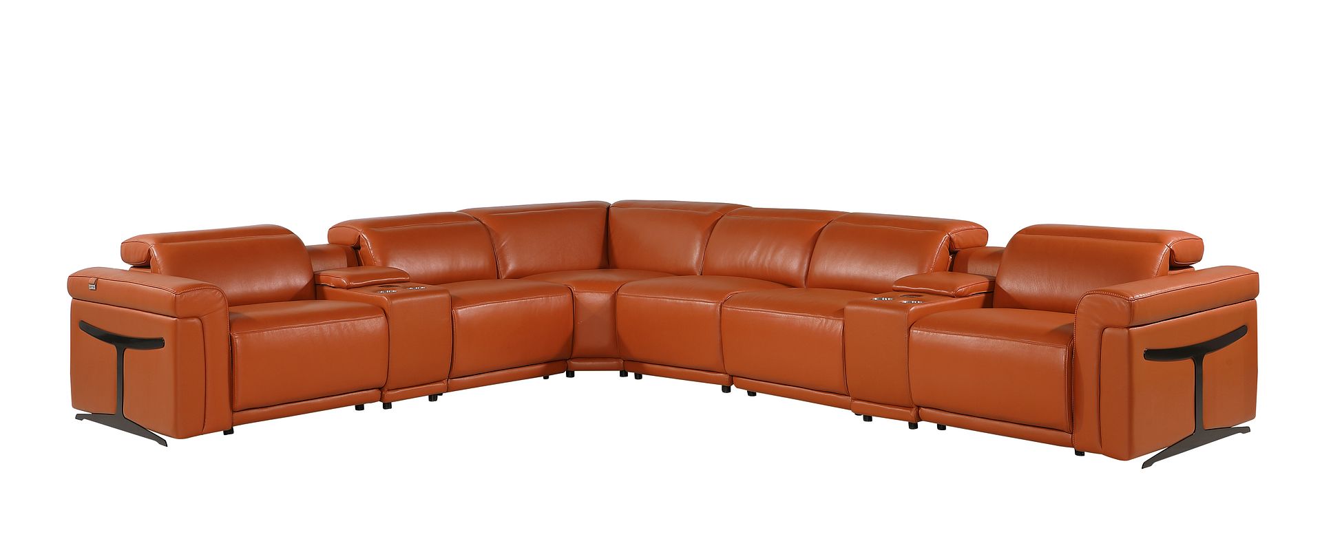 1126 Divanitalia 8-Piece L-Shaped Sectional Sofa in Top Grain Italian Leather with 4 Power Recliners & Power Headrests