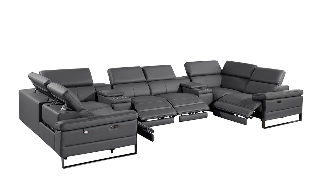 1246 Divanitalia 8-Piece U-Shaped Modular Power Reclining Sectional Sofa with 4 Power Recliners and Power Headrests - Top Grain Italian Leather