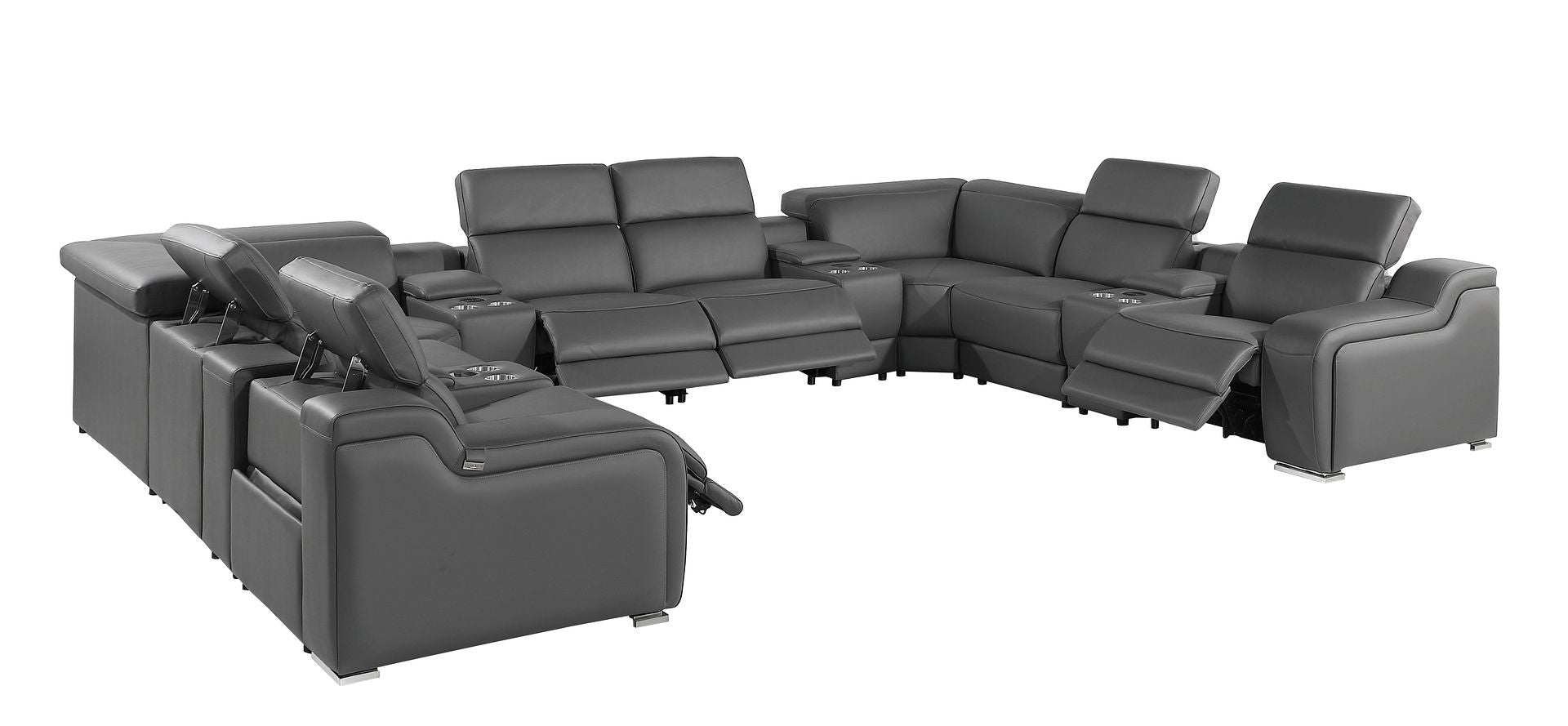 1116 Divanitalia 12-Piece U-Shaped Sectional Sofa in Top Grain Italian Leather with 4 Power Recliners & Power Headrests