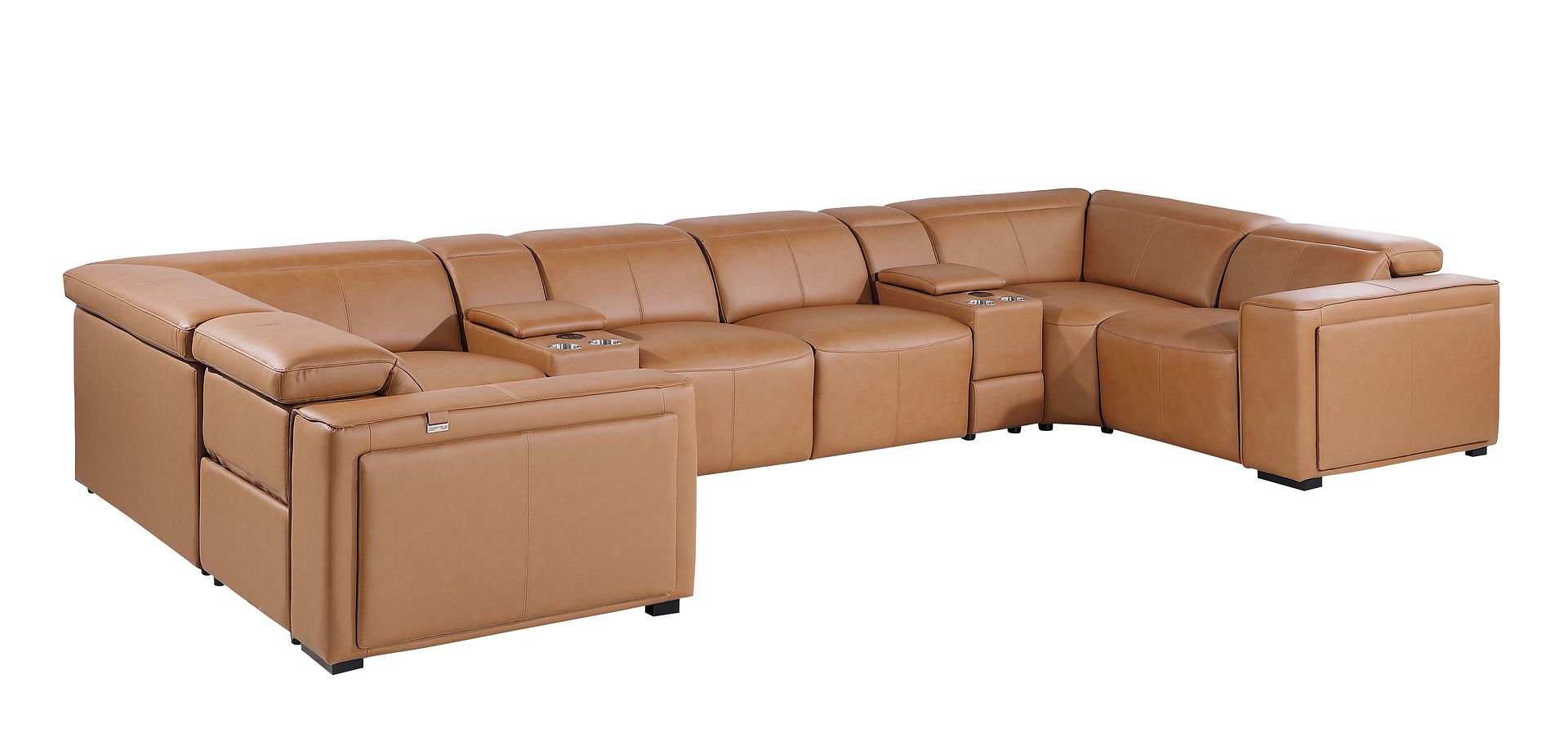 1224 Divanitalia 8-Piece U-Shaped Sectional Sofa in Top Grain Italian Leather with 4 Power Recliners & Power Headrests
