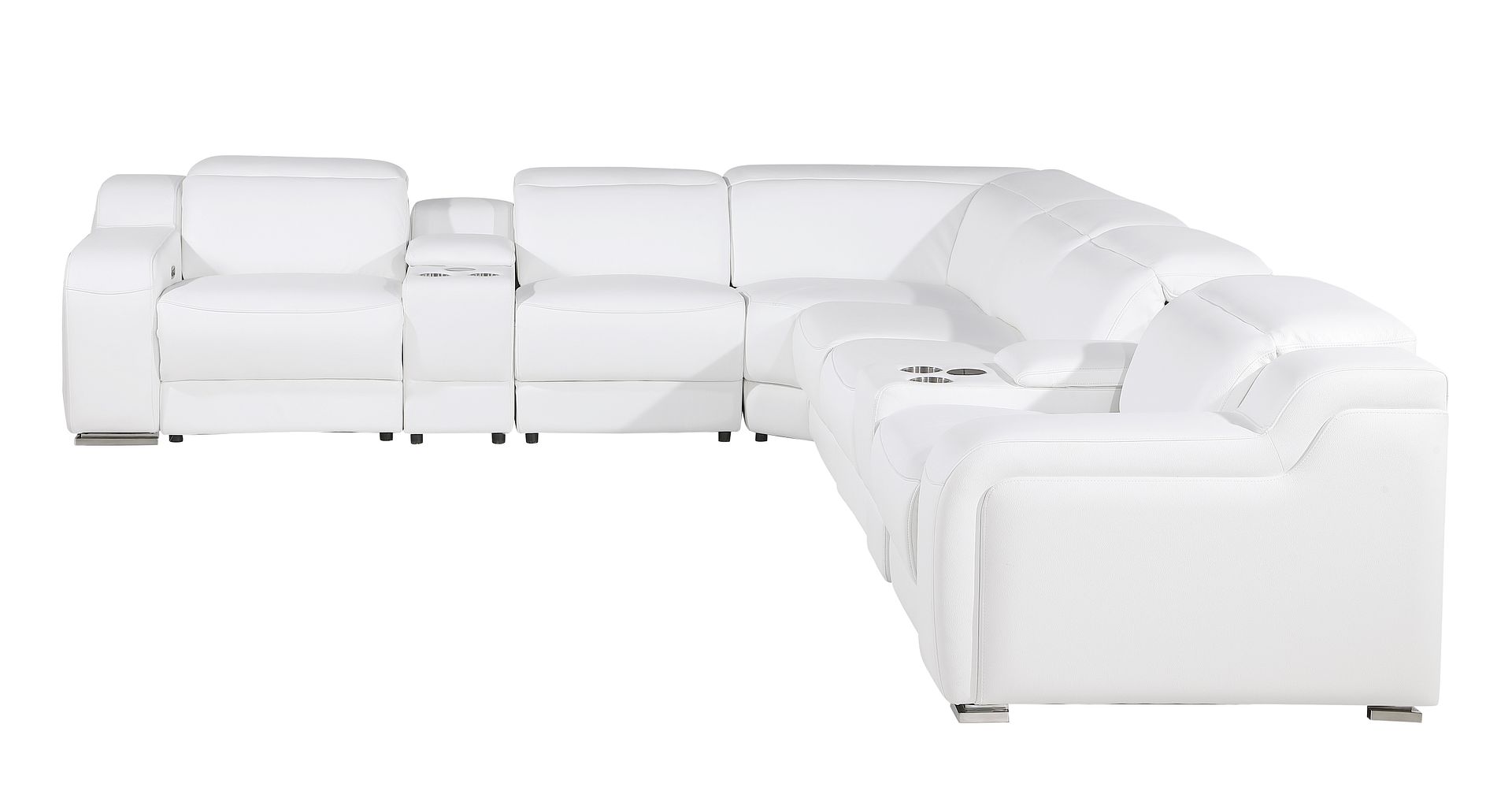 1116 Divanitalia 8-Piece L-Shaped Sectional Sofa in Top Grain Italian Leather with 3 Power Recliners & Power Headrests