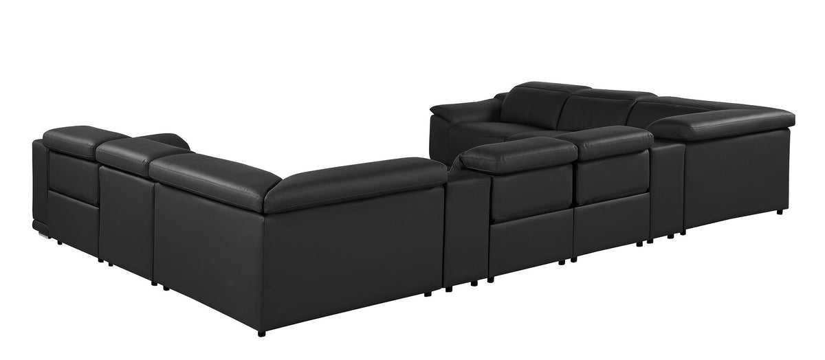 9762 Divanitalia 10-Piece U-Shaped Top Grain Italian Leather Sectional Sofa with 4 Power Recliners - Black - SKU 9762-BLACK-10PC-4PWR-U-SECTIONAL-GROUP - view 6