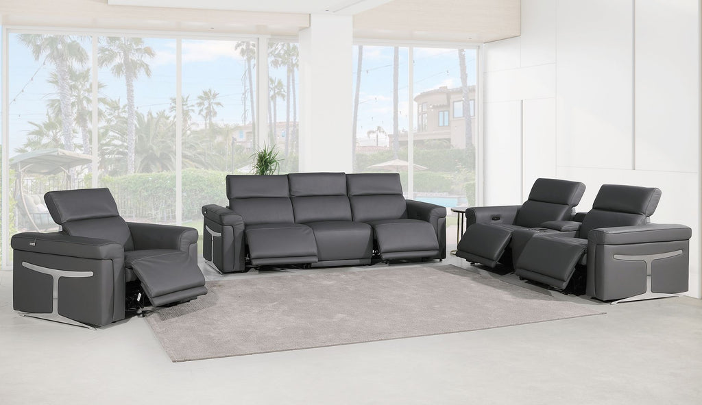 1126 Divanitalia 7-Piece Modular Power Reclining Sofa, Loveseat & Chair Set in Top Grain Italian Leather with 5 Power Recliners & Power Headrests - Dark Grey - SKU 1126-DK_GREY-7.5-HT-3PC - view 2