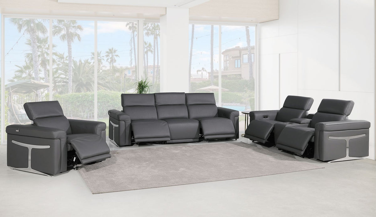1126 Divanitalia 7-Piece Modular Power Reclining Sofa, Loveseat & Chair Set in Top Grain Italian Leather with 5 Power Recliners & Power Headrests - Dark Grey - SKU 1126-DK_GREY-7.5-HT-3PC - view 2