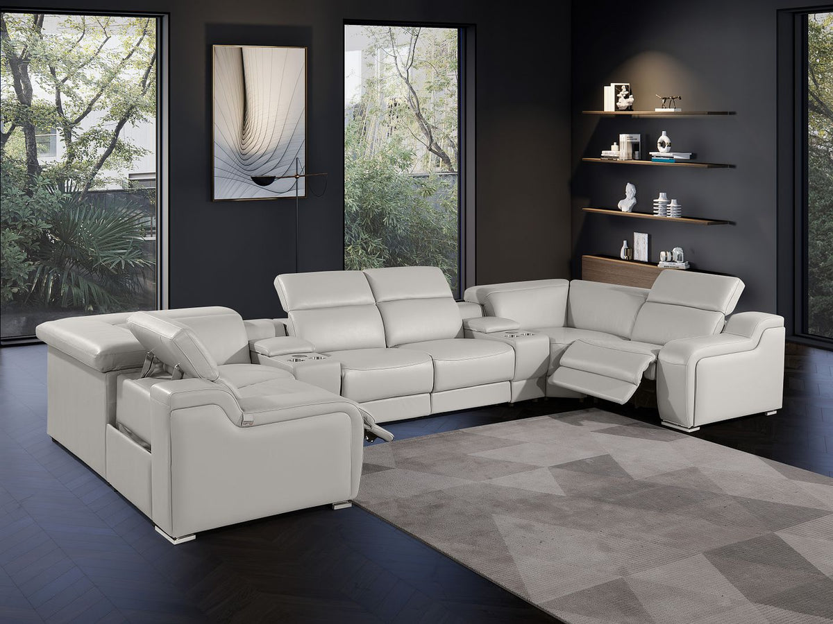 1116 Divanitalia 8-Piece U-Shaped Sectional Sofa in Top Grain Italian Leather with 2 Power Recliners & Power Headrests - Light Grey - SKU 1116-LT_GREY-8PC-2PWR-U-SECTIONAL-GROUP - view 2