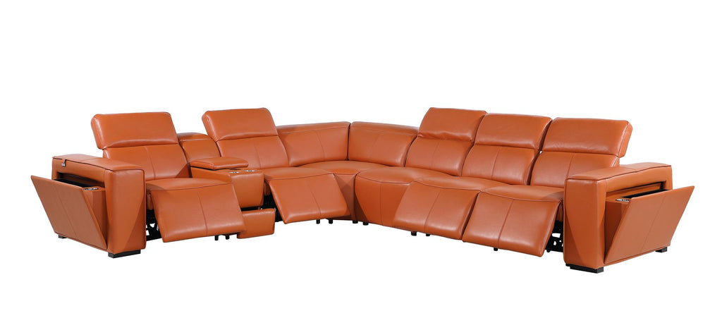 1224 Divanitalia 7-Piece L-Shaped Sectional Sofa in Top Grain Italian Leather with 4 Power Recliners & Power Headrests