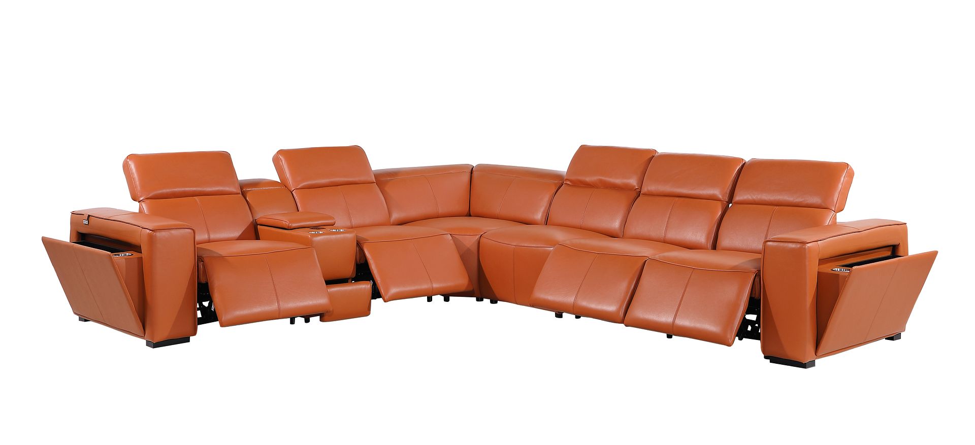 1224 Divanitalia 7-Piece L-Shaped Sectional Sofa in Top Grain Italian Leather with 4 Power Recliners & Power Headrests