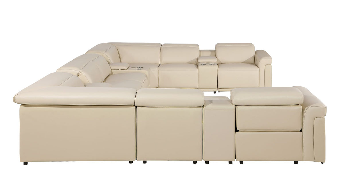 1126 Divanitalia 12-Piece U-Shaped Sectional Sofa in Top Grain Italian Leather with 4 Power Recliners & Power Headrests - Beige - SKU 1126-BEIGE-12PC-4PWR-U-SECTIONAL-GROUP - view 6