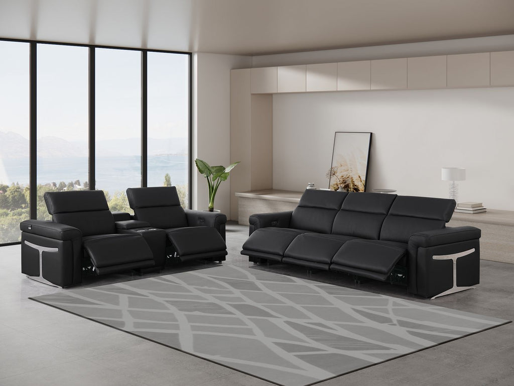 1126 Divanitalia 6-Piece Modular Power Reclining Sofa and Console Loveseat Set in Top Grain Italian Leather with 5 Power Recliners & Power Headrests - Black - SKU 1126-BLACK-6.5-HT - view 2