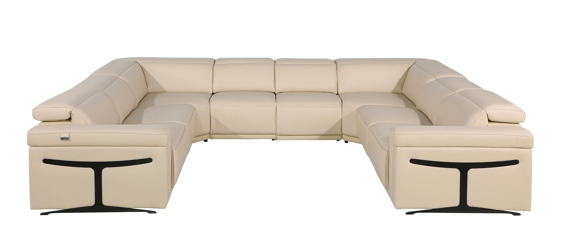 1126 Divanitalia 8-Piece U-Shaped Sectional Sofa in Top Grain Italian Leather with 4 Power Recliners & Power Headrests