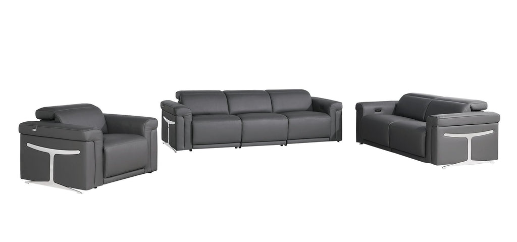 1126 Divanitalia 6-Piece Modular Power Reclining Sofa, Loveseat & Chair Set in Top Grain Italian Leather with 6 Power Recliners & Power Headrests - Dark Grey - SKU 1126-DK_GREY-6.6-HT-3PC - view 3