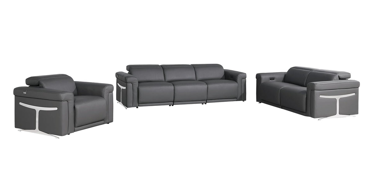 1126 Divanitalia 6-Piece Modular Power Reclining Sofa, Loveseat & Chair Set in Top Grain Italian Leather with 6 Power Recliners & Power Headrests - Dark Grey - SKU 1126-DK_GREY-6.6-HT-3PC - view 3