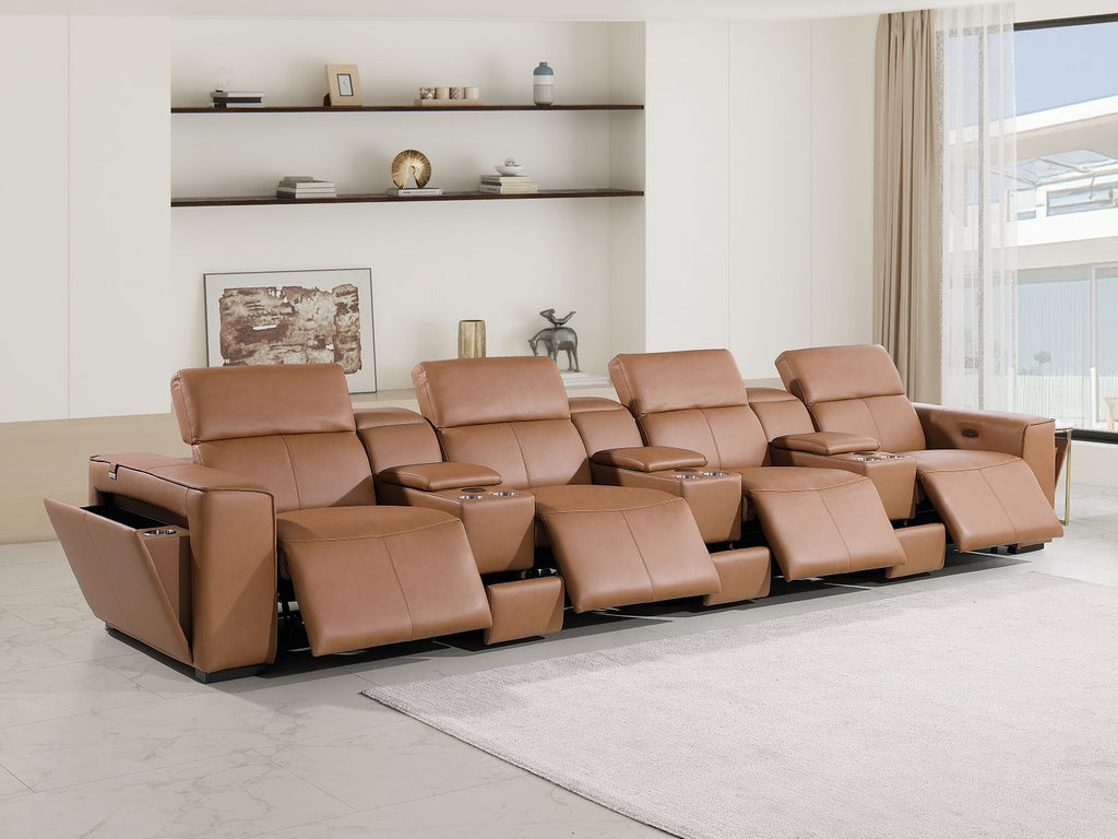 1224 Divanitalia 7-Piece Modular Power Reclining Sofa in Top Grain Italian Leather with 4 Power Recliners & Power Headrests