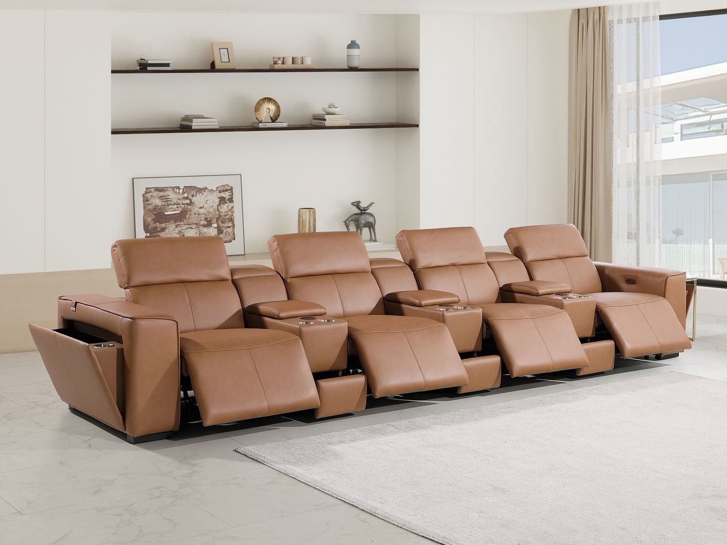 1224 Divanitalia 7-Piece Modular Power Reclining Sofa in Top Grain Italian Leather with 4 Power Recliners & Power Headrests