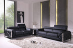 903 Divanitalia 2-Piece Sofa Set with Adjustable Headrest in Top-grain Italian Leather - Black - SKU 903- BLACK 2PC (S/L) - GROUP